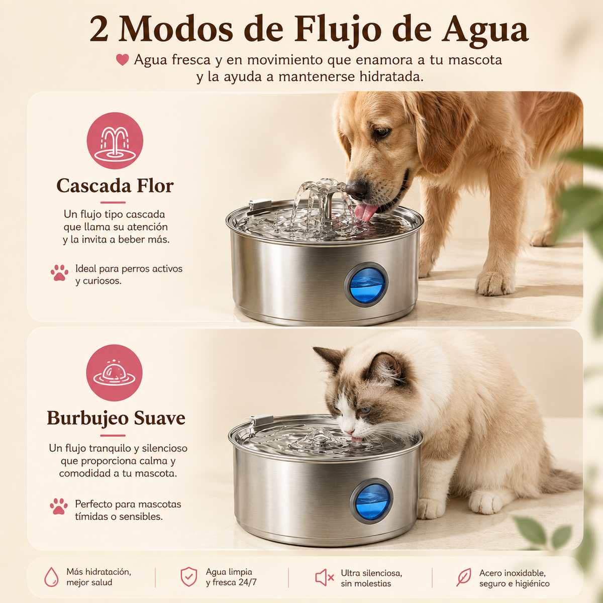 Fuente de Agua para Mascotas de Acero Inoxidable 3.2L | Deterrajaras
