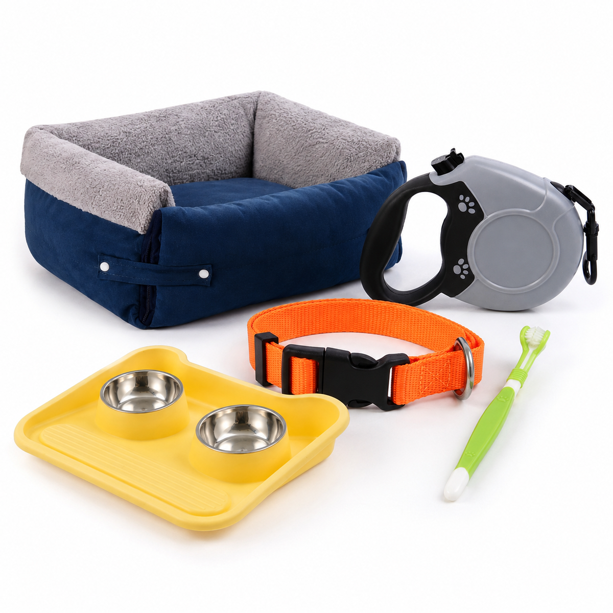 Pack Bienvenida Cachorro 5 en 1 | Cama, Correa, Collar, Comedero y Cepillo